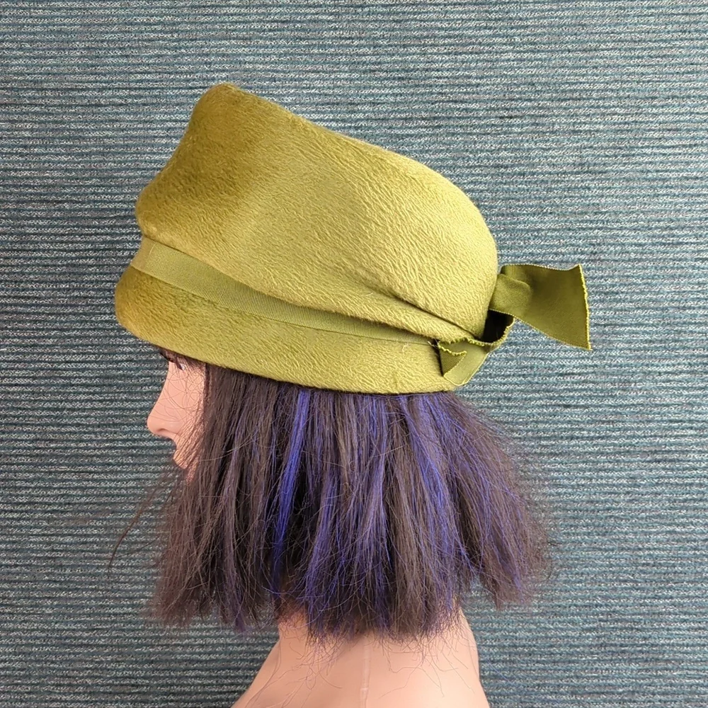 Vintage Green Women's Pillbox-Style Wool Hat - Picture 2 of 14